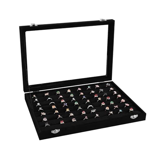 Wudygirl 7 Slot Ring Holder Organizer Display Tray for Rings And Jewelry Storage Velvet Ring Box with Multiple Slots Rings Organizer and Jewelry Showcase (Black Velvet) - color: Black, size: Ring