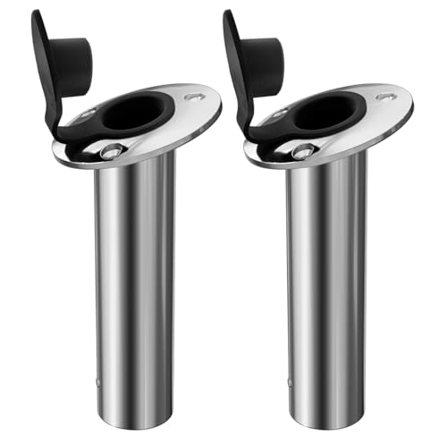 2Pcs Rod Holders for Fishing Boat, Heavy Duty 316 Stainless Steel Fishing Rod Pole Holder, Flush Mount, 15/30/90 Degree - color: Silver - Black Insert, size: 15 Degree with Cap