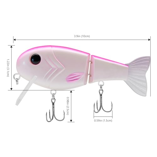 BASSROCK Topwater Fishing Lures for Bass Pike Salmon Floating Swimbait Jointed Crankbait Freshwater Saltwater 4.9in/1.76oz RK1001 - color: Pink Back, size: 3.9in/1.04oz