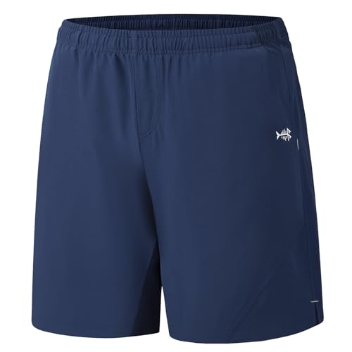 BASSDASH Men’s 7” Fishing Shorts UPF 50+ Lightweight Water Resistant Quick Dry for Hiking with Zipper Pocket FP06M - color: Dark Blue, size: X-Large