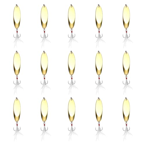 Fishing Spoons Lures, Metal Saltwater Treble Trout Lures Jigging Spoon with Treble Hooks Spinner Baits for Freshwater - color: Gold, size: 10g / 3/8oz