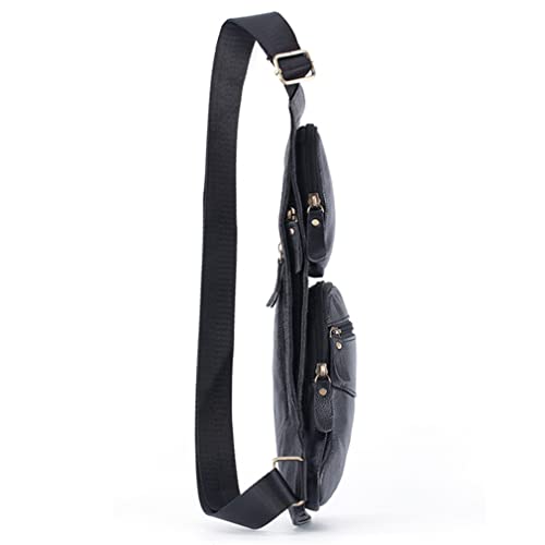 Vintage Leather Sling Bag Backpack for Men Crossbody Shoulder Chest DayPack Backpacks - color: #01black