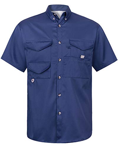 Alimens & Gentle Short Sleeve Fishing Shirt Wicking Fabric Sun Protection Casual Button Down Shirts - color: Navy, size: 4X-Large