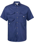 Alimens & Gentle Short Sleeve Fishing Shirt Wicking Fabric Sun Protection Casual Button Down Shirts - color: Navy, size: Medium