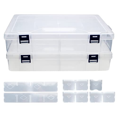 2 Pieces Fishing Tackle Box, PP Storage Box, Tackle Boxes Organizer with Removable Dividers, Clear Transparent Storage Trays for Fishing Lures, Baits, Hooks, Sinkers 11.8 * 7.9 * 2.3 Inch