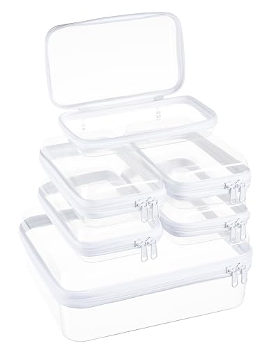 6 pcs Zipper Pouches, Hard Shell Toiletry Bag, Stackable Travel Organizer, Cosmetic Bags, Transparent Diaper Bag, Storage Cases (Tall M + 5S) - color: White, size: Tall M+5S