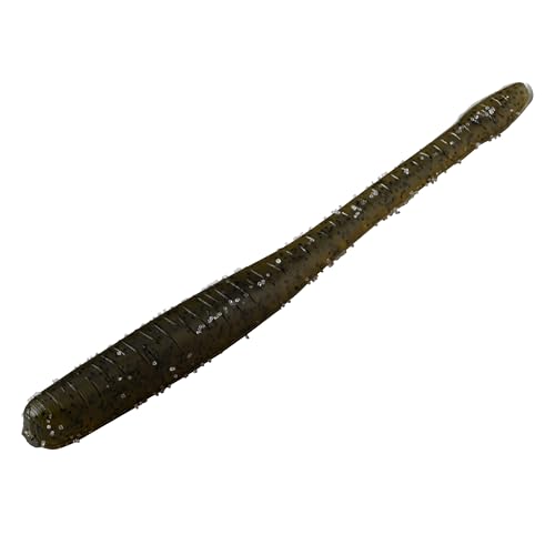 Drop Worm - 4" - Finesse Smallmouth Bass Fishing - Dropshot - Ultra Realistic - Matte Finish - Neutral Buoyant Soft Plastic - color: Green Pumpkin Black Flake