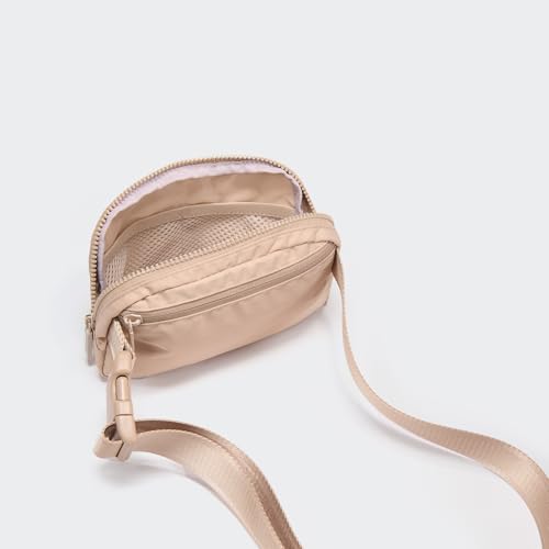 Pander Two Way Zipper Fanny Pack Nylon Everywhere Belt Bag for Women, Water Repellent Waist Packs, Crossbody Bags with Adjustable Strap (Raw Linen). - color: Raw Linen Beige