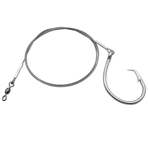 Pre-Tied Shark Fishing Hook Rigs, 2 Pack, Heavy Duty Stainless Steel Leader Wire, Big Game Circle Hooks 14/0 16/0 18/0, for Deep Sea Fishing Shark Tuna Halibut - size: 16/0