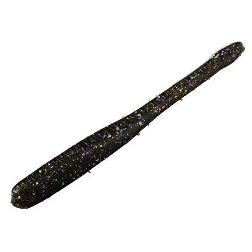 Drop Worm - 4" - Finesse Smallmouth Bass Fishing - Dropshot - Ultra Realistic - Matte Finish - Neutral Buoyant Soft Plastic - color: Green Pumpkin Purple Flake