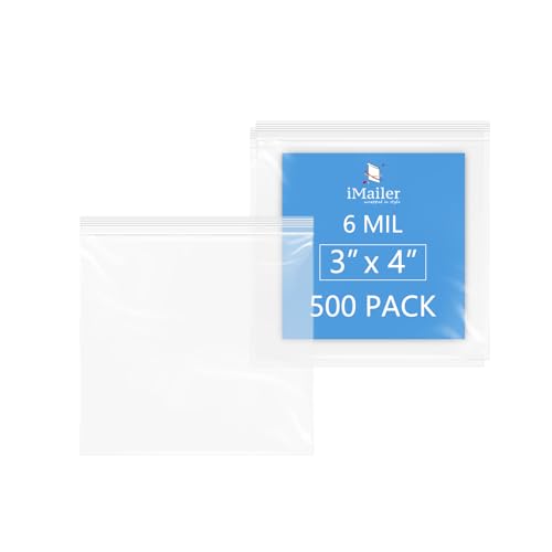 iMailer- 6 Mil Heavy Duty Zip Bags - 3" x 4" 500 Pack- Durable Storage Bags for Food, Crafts, Hardware, and Organizing - size: 3" x 4" 500 PACK