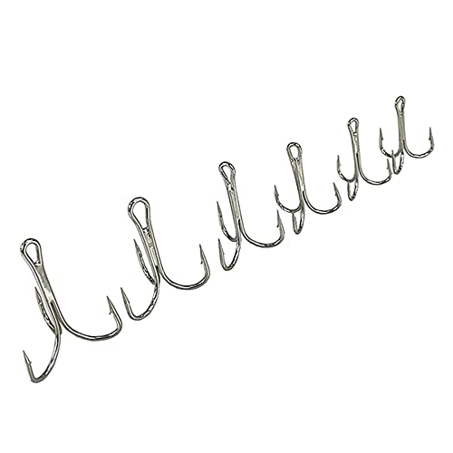 50pcs Fishing Hook Silvery Tuba Treble Hooks High Carbon Treble Hooks Super Sharp Solid Size 1/0 2/0 3/0 4/0 5/0 Triple Barbed Steel Fish Hook - size: 5/0-50pcs