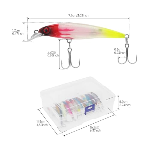 12pcs Suspending Jerkbait Fishing Lures Kit, Minnow Lures Jerk Bait Crankbaits Swimbait, Artificial Hard Minnow Fishing Bait for Bass Trout Pike Walleye Catfish Freshwater Saltwater