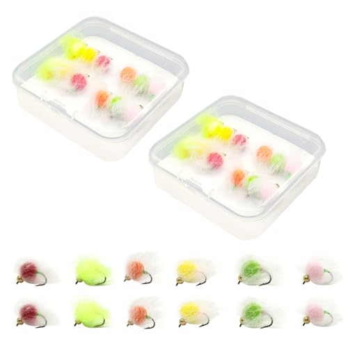 Fly Fishing Flies Kit,24 PCS Brass Beadhead Bug Egg Floating Fly Lure for Bass Trout Salmon Fishing Steelhead - color: Model A