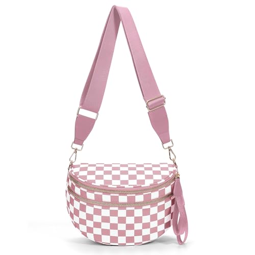 Checkered Crossbody Bum Bags for Women Nylon Checkered Purse Checkerboard Fanny Pack - color: A09-pink