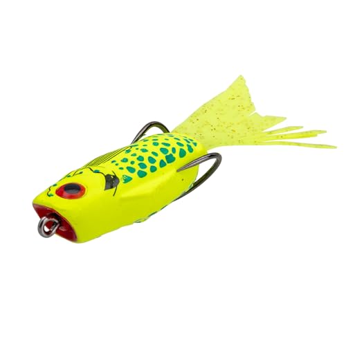 Strike King (BPOP-243) Bitsy Poppin’ Perch Fishing Lure, Hollow Body Topwater Bait, 1/4-Ounce, Cupped Nose, Exaggerated Tail, Sealed Body, Realistic Action, Size 3/0 Hooks, Chartreuse Gill