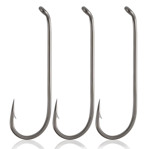 Dr.Fish 100 Pack Dry Fly Hooks Black Nickel High Carbon Steel Fly Tying Material Accessories Trout Salmon Fishing Hooks Freshwater Saltwater Fishing Barbed-Gold - color: Streamer Fly Hooks, size: #8