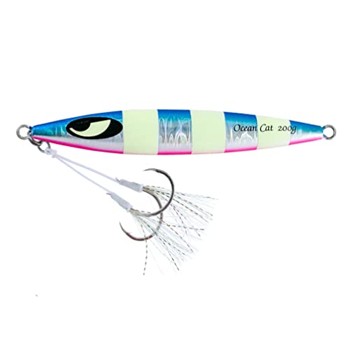OCEAN CAT Slow Fall Fishing Luers Mental Lead Jigging Sea Baits Flat Hooks 5 Colors 5 Weights - color: Blue&Silver, size: 2 5/6oz(80g)