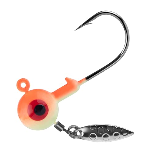 Dr.Fish 10 Pack Underspin Jigs Heads Freshwater Fishing Jig Spinner Stand up Swimbait Bass Walleye Fishing Hooks Willow Blade Round Bottom - color: Orange and White, size: 3/8oz
