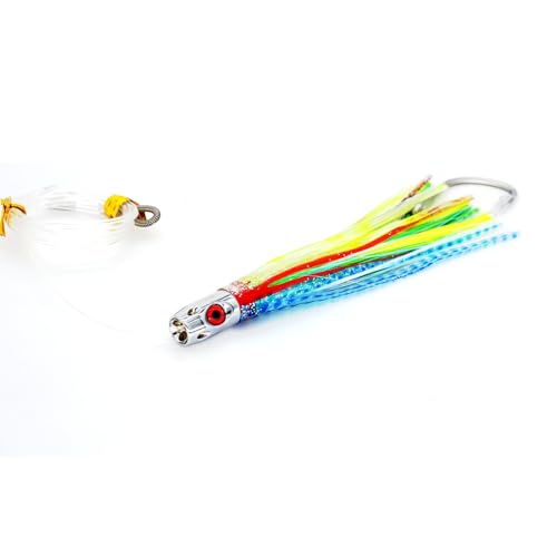 Trolling Tuna Lures Fishing Saltwater Lures Set of 6 Colors 6.5 Inch with Fully Rigged Teasers Squid,Bullet Head Offshore Jet Head Metal for Dolphin Wahoo