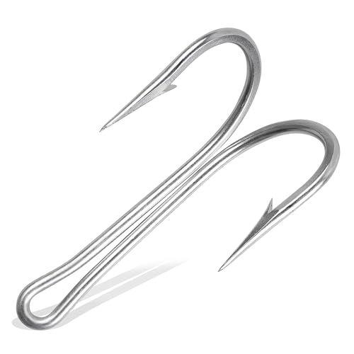10pcs Double Fishing Hooks, Classic Stainless Steel Frog Hooks with Sharp Open Shank Barbed for Saltwater Freshwater Fishing - size: 9/0-10pcs