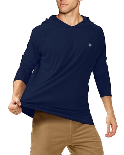 Roadbox UPF 50+ Fishing Shirts for Men, Long Sleeve UV Sun Protection Hoodie, Outdoor Hiking Running Swimming Rash Guard - color: 1 Pack-dark Blue, size: Medium