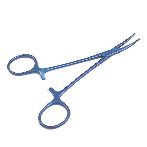 OdontoMed2011® Hemostat Forceps Locking Clamps Serrated Fishing Locking Forceps Clamp Fish Hook Remover Forceps (5" Straight & Curved, Blue) - color: Blue, size: 5" Straight & Curved