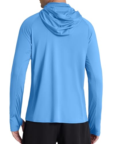 Roadbox Men's UPF 50+ Hooded Fishing Shirts Long Sleeve Sun Protection Hoodie, Hiking Running Swimming Rash Guard with Mask - color: Medium Blue, size: Medium