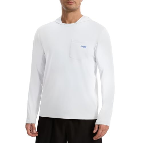 BASSDASH Men’s UPF 50+ Fishing Hoodie Shirts with Chest Pocket Lightweight UV Sun Protection Long Sleeve Hiking Sports FS34M - color: White, size: 4X-Large