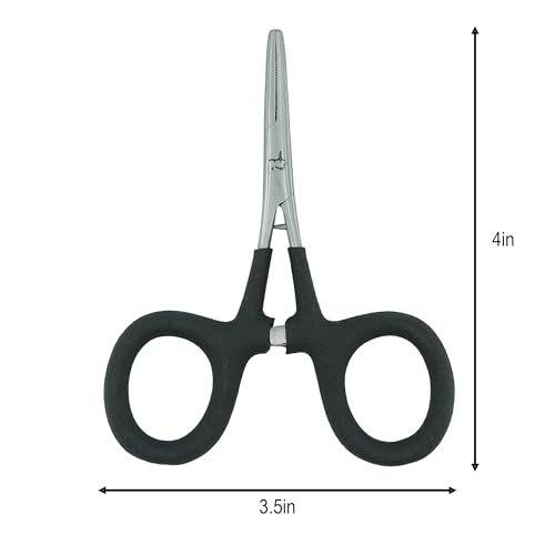Kingfisher Fishing Accessory Fly Fishing Soft Grip Clamp Forcept Hemostat for Fly Fishing Hook Removal, Straight - color: Black, size: 4 Inch
