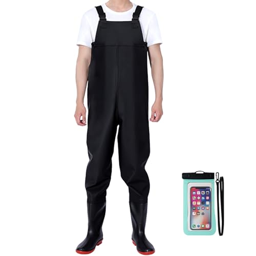 Fishing Chest Waders and Waist Wader Pants for Men, Waterproof PVC Lightweight Bootfoot Black Insulated Wading - size: 12