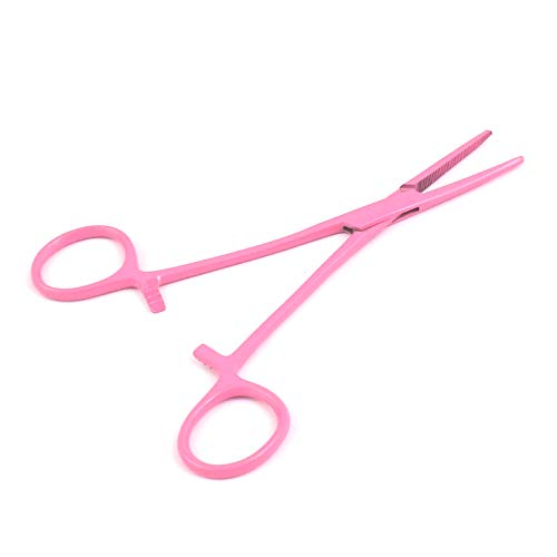 OdontoMed2011® Hemostat Forceps Locking Clamps Serrated Fishing Locking Forceps Clamp Fish Hook Remover Forceps (5.5" Straight, Full Pink) - color: Pink, size: 5.5" Straight