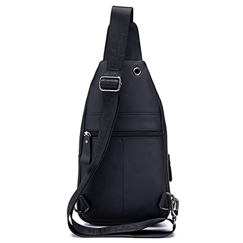Hebetag Leather Sling Bag Hiking Daypack for Men Women Outdoor Travel Camping Fishing Crossbody Shoulder Chest Pack Casual Backpack - color: #09black