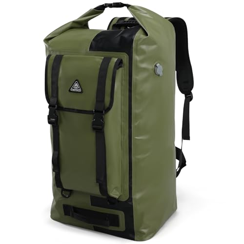 Haimont Dry Waterproof Roll Top Backpack Marine Dry Bag River Pack with Waist Belt Camping Surfing 60L, Army Green/Black - color: Army Green/Black, size: 60L