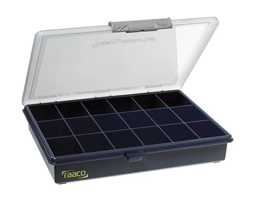 Raaco Assorter Tool Box Organizer – Medium – 18 Slots Fixed Grid with Semi-Transparent Lid, Polypropylene (PP) Storage Box for Screws, Nuts and Bolts, Small Parts & Hardware (Assorter 5-18) - size: Medium –18 Slots, style: Fixed Grid