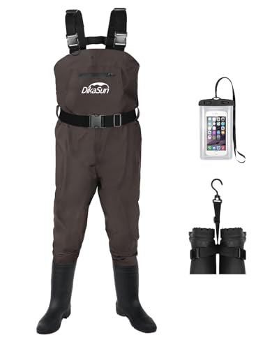 Fishing Waders for Men & Women, Waterproof 2-Ply Nylon/PVC Chest Wader with Boots for Outdoor Sizes 4-13 Bootfoot - color: Brown, size: US-M7/W9