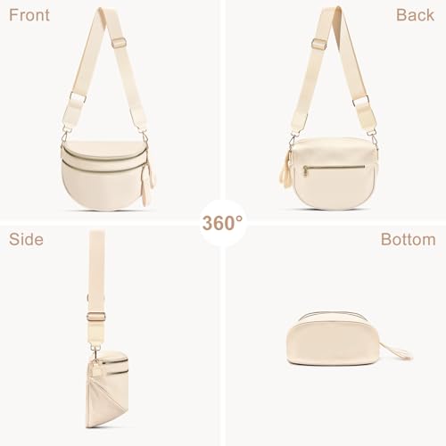 Checkered Nylon Crossbody Bag Bum Bag for Women Mom Large Checkered Fanny Packs with Adjustable Strap - color: Beige