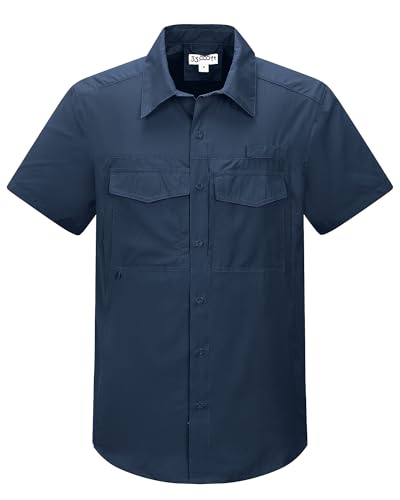 33,000ft Men's Fishing Shirts Lightweight Cool Quick Dry Sun Protection UV Short Sleeve Shirt for Casual Hiking Safari Travel - color: Navy, size: X-Large