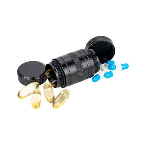 Metal Pill Box 2 Times a Day - Waterproof Samll Pill Case for Purse - Travel Pill Container, Portable Medicine Organizer Holder for Vitamin, Fish Oils, Supplements 1 Pack - color: Black, size: Small-Short