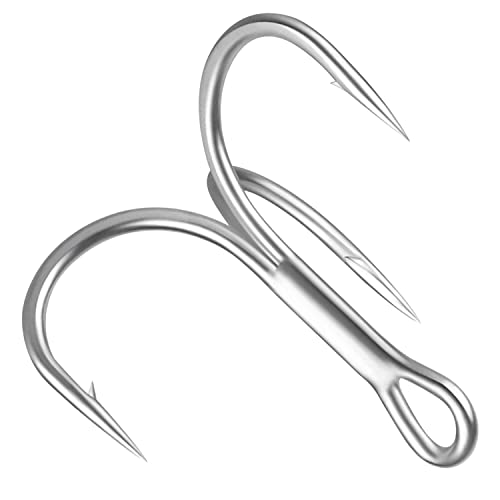 Shaddock Fishing Treble Hooks, Round Bend Short Shank Treble Hooks, High Carbon Steel, Wide Gap for Lures, Baits, Stripe, Trout, Bass, Salmon, Panfish 100/200PCS - color: White, size: 100PCS-10#
