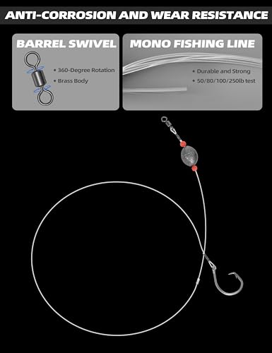 BLUEWING Fishing Grouper Rig Saltwater Fishing Rig with 2/4/6/8oz Egg Sinker Weight, Mono Line and Stainless Steel Circle Hook for Offshore Big Game - size: 4/0-2oz-0.6mm-50lbs