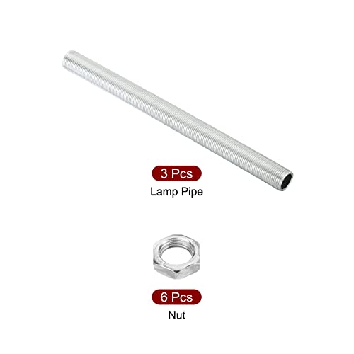 PATIKIL M12 Thread 5.91" Lamp Pipe Kit with Lock Nuts, 3 Set All Thread Rods Fasteners Hardware for Chandelier Ceiling Light DIY, Zinc Plating - size: 5.91"