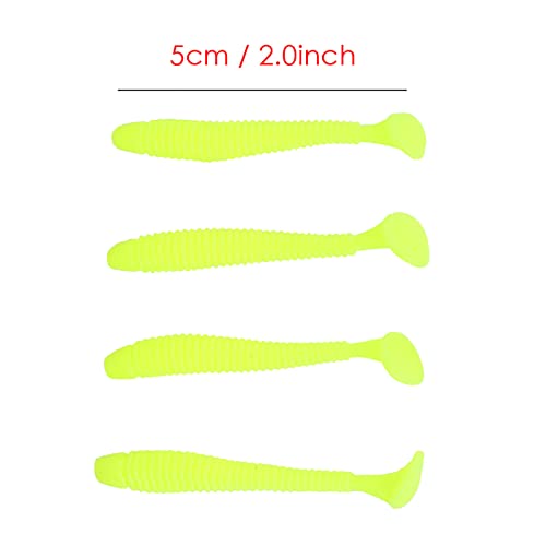 Akozon 50PCS Soft Plastic 5cm Fishing Lures, Ttail Grub Worm Bait, Fish Tackle Accessory in Vibrant Orange Color, Ideal for Fishing Enthusiasts - Pack of 50 - color: Yellow