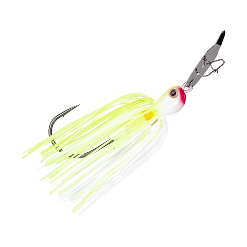 Strike King Thunder Cricket Fishing Lure, Vibrating Swim Jig, Silver Blade, 4/0 Jungle-Style Flipping Hook - color: Chartreuse White, size: 3/8 oz