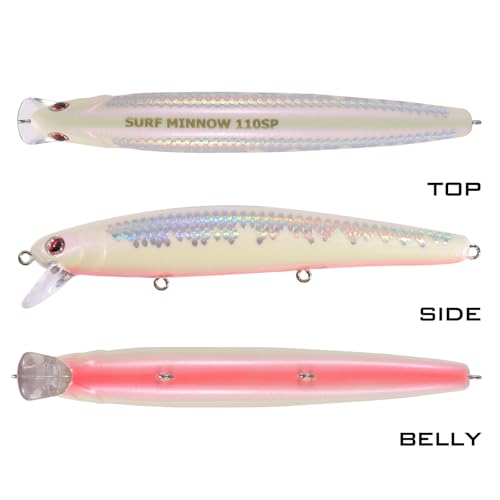 LITTMA California Surf Fishing Lures Saltwater Jerkbait Crankbait Surf Minnow 110/125 - Metallic Sardine Super Glow & Pearl Pink Belly Glow Lures for Halibut & Striper Fishing - color: Scaled Pearl (Super Glow), size: 110mm - 5/8oz