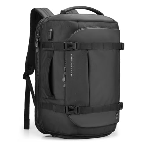 Swissdigital Design Travel Backpack 40L,TSA Friendly Flight Approved Carry-on Hand Luggage,with USB Charging Port Large Weekender Bag Fits 17 Inch Laptop Backpack Black | SD1756-01 - color: Black