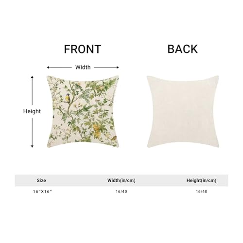 Chinoiserie Pillow Covers 16 x 16 Set of 2, Spring Bird Floral Green Throw Pillow Covers Farmhouse Pillowcase Home Decor for Couch Sofa Outdoor - color: Chinoiserie-a, size: 16" x 16" (Pack of 1)