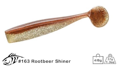 Lunker City Fishing Shaker 6" Swimbait Soft Plastic Bass Lure with Tail Swimming and Wobbling Action Swim Bait, 4 Per Bag, Made in The USA - color: Rootbeer Shiner