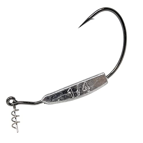 Reaction Tackle Weighted Swimbait Hooks - Weedless Belly Weighted Hooks with Twist Lock Bait Keeper for Soft Plastic Swimbaits - Bass Fishing Hooks (10-Pack) - size: 1/4oz 6/0
