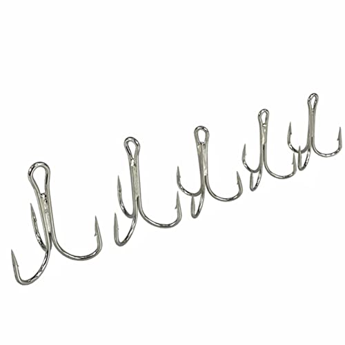 50pcs Fishing Hook Silvery Tuba Treble Hooks High Carbon Treble Hooks Super Sharp Solid Size 1/0 2/0 3/0 4/0 5/0 Triple Barbed Steel Fish Hook - size: 3/0-50pcs